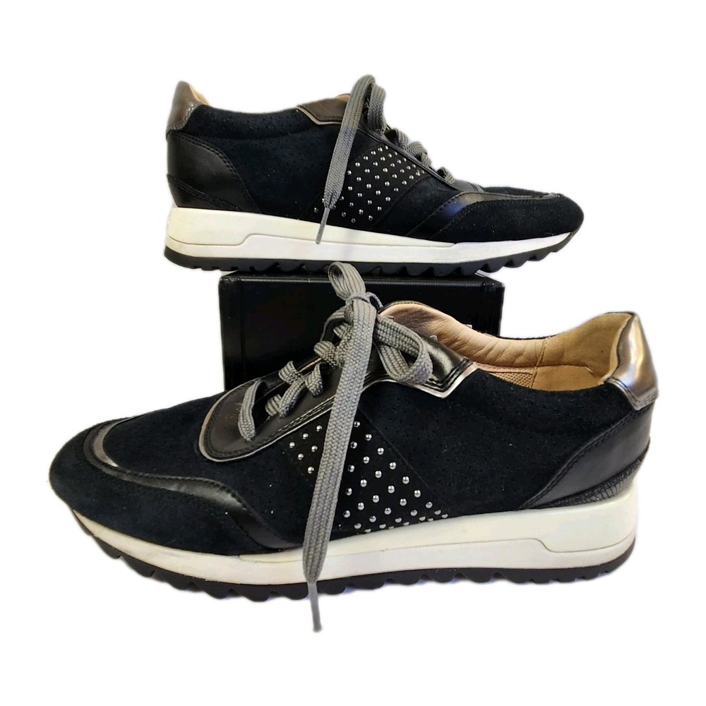 Geox Respira Womens Desiya Black Gym Sneakers Sz 10 Suede Studded Metallic Shoes